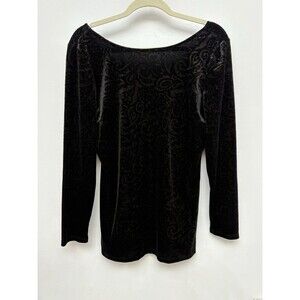 Cache Velvet Floral Tunic Top Black & Gold Shimmer Long Sleeve Scoop Back Size L